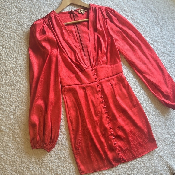 Red Leopard Jacquard Satin Mini Dress - Picture 3 of 15